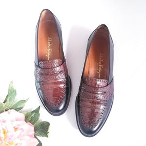 SALVATORE FERRAGAMO Studio Croc Leather Woman Loafers Size 10